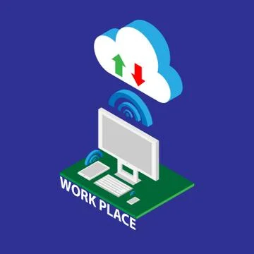 Workplace isometric elements set with computer, tablet and phonevector Illustrazione stock