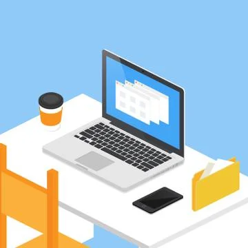 Workplace isometric vector illustration Stock Illustration