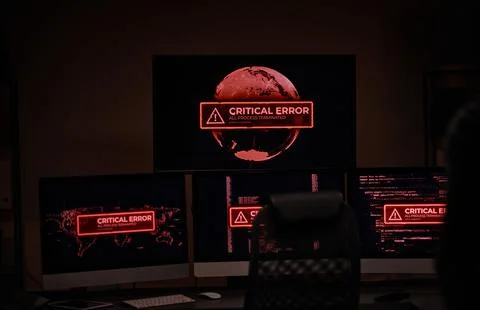 Workplace of IT engineer or software developer with computer monitors Stock Photos