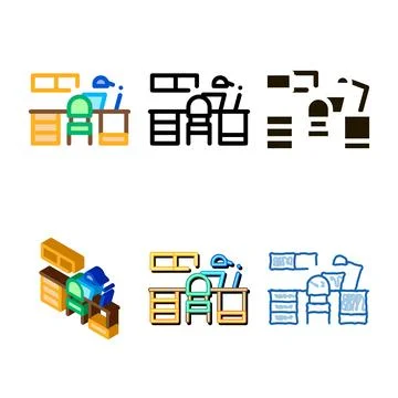 Workplace with lamp icon vector outline variants Stock Illustration