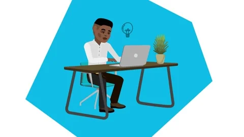 Workplace. A laptop. Blue background. Stock Footage 220038702