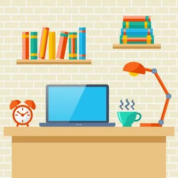 Workplace with a laptop Stock Illustration
