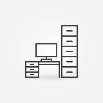 Workplace line icon. Table with Computer vector symbol 스톡 일러스트