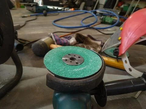 The workplace of a locksmith welder with different tools Stock Photos