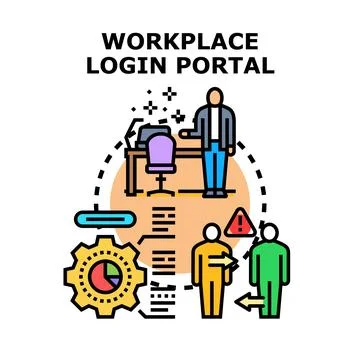 Workplace login portal accessing secure data exchange Stockillustratie