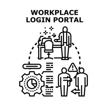Workplace login portal accessing secure data exchange Stock Illustration