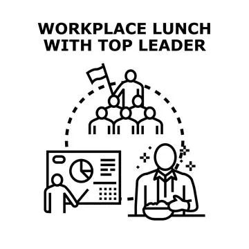 Workplace lunch with top leader concept illustration Stock Illustration