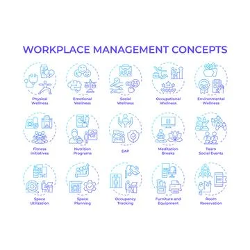Workplace management gradient outline concept icon pack Stock Illustration