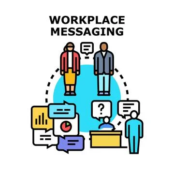 Workplace messaging team discussing and communicating Ilustração Stock