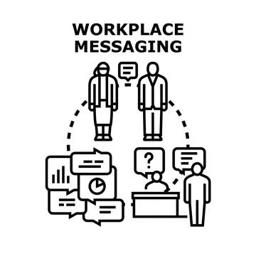 Workplace messaging team discussing and communicating Ilustração Stock