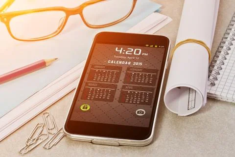 Workplace with mobile phone Illustrazione stock