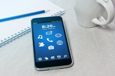 Workplace with mobile phone Иллюстрация
