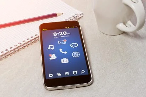 Workplace with mobile phone Stock Illustration