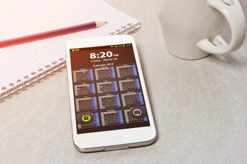 Workplace with mobile phone Stock Illustration