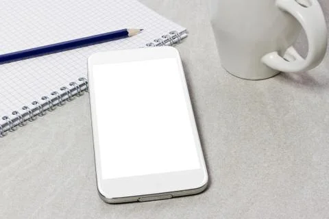 Workplace with mobile phone Stock Photos