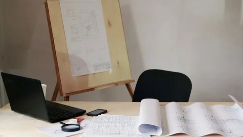 Workplace of a modern architect Stock Footage 76690113