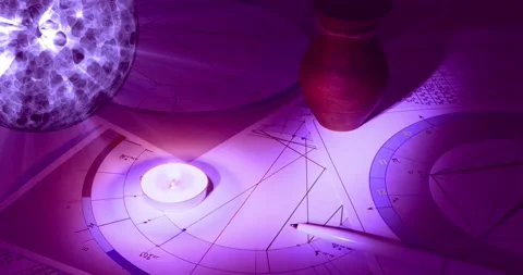 Workplace of a modern astrologer. Stock Footage 146540894