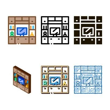 Workplace modern with computer icon vector outline イラスト素材