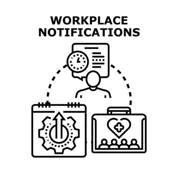 Workplace notifications receiving important business communication reminders Stock Illustration