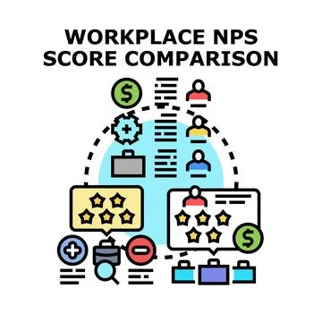 Workplace nps score comparison evaluating employee satisfaction Stock Illustration