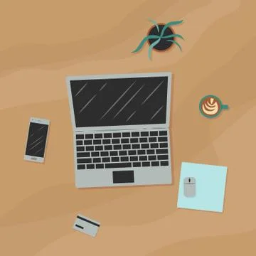 Workplace with objects. Isolated vector illustrations. Flat design. Stock Illustration