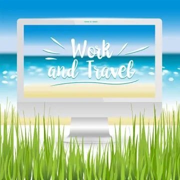 Workplace ocean beach Stock Illustration