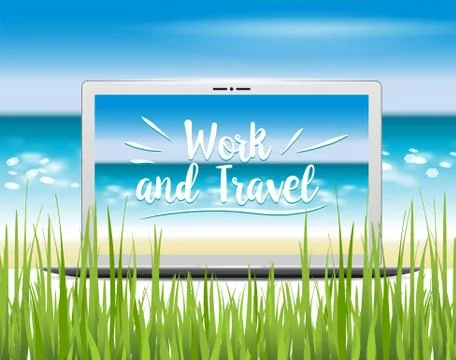 Workplace ocean beach Illustrazione stock