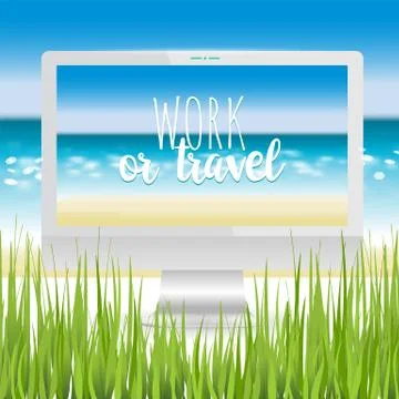 Workplace ocean beach Stock Illustration