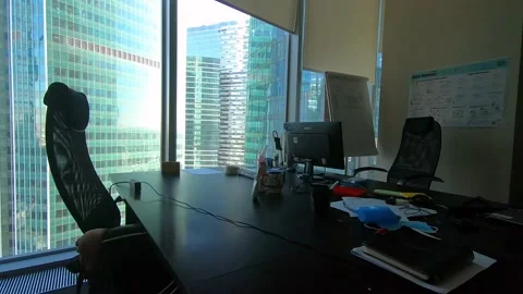 Workplace in the office with a beautiful view outside the window Stock Footage 150288121
