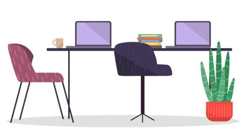 Workplace in office. Cabinet with workspace with table, comfortable armchair and Stock Illustration