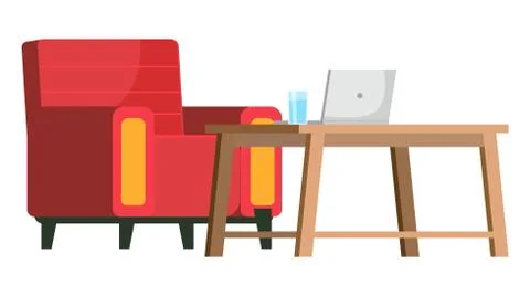 Workplace in office. Cabinet with workspace with table, comfortable armchair and Stock Illustration