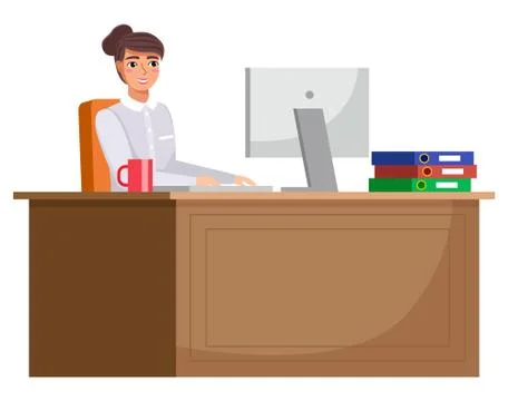 Workplace in office. Cabinet with workspace with table, comfortable armchair and Stock Illustration