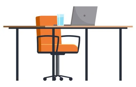 Workplace in office. Cabinet with workspace with table, comfortable armchair and Stock Illustration