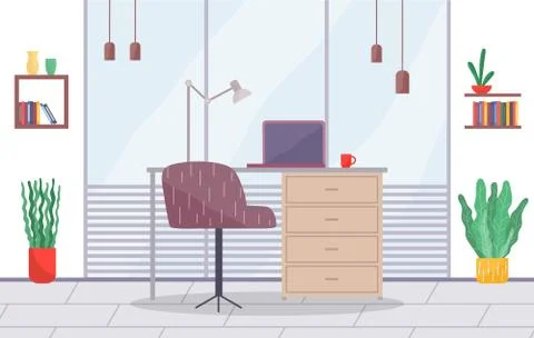 Workplace in office. Cabinet with workspace with table, comfortable armchair and Stock Illustration
