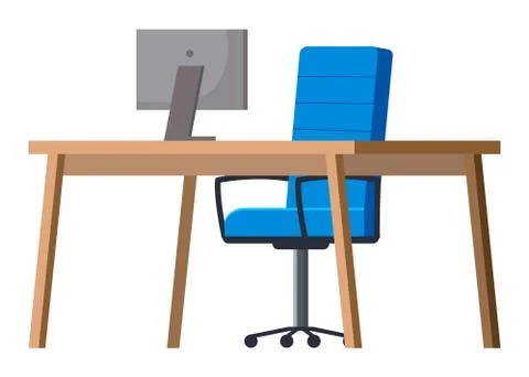 Workplace in office. Cabinet with workspace with table, comfortable armchair and Stock Illustration