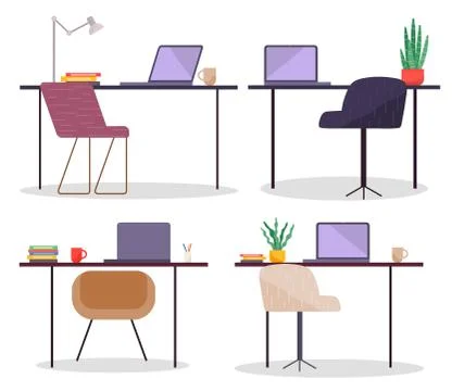 Workplace in office. Cabinet with workspace with table, comfortable armchair and Stock Illustration