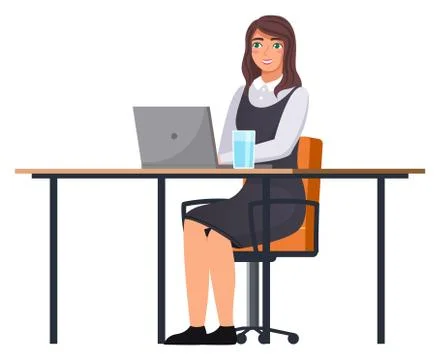 Workplace in office. Cabinet with workspace with table, comfortable armchair and Stock Illustration