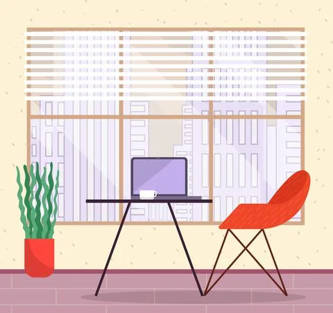 Workplace in office. Cabinet with workspace with table, comfortable armchair and Stock Illustration