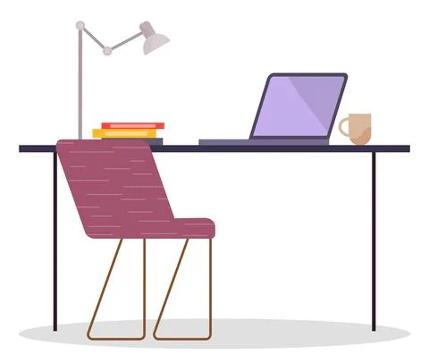 Workplace in office. Cabinet with workspace with table, comfortable armchair and Stock Illustration