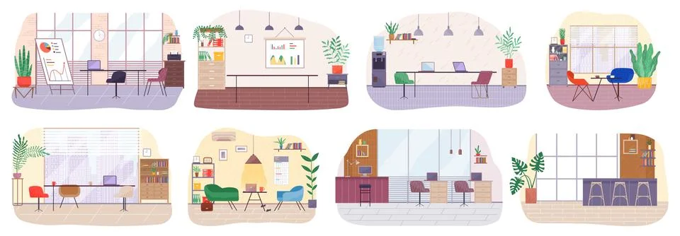 Workplace in office. Cabinet with workspace with table, comfortable armchair and Stock Illustration