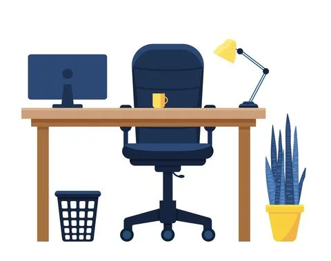 Workplace in office. Cabinet with workspace with table and computer. Concept  Stockillustratie