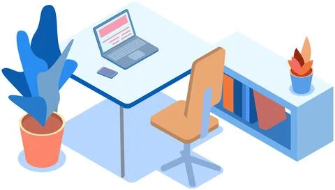 Workplace of office employee with computer. Table with chair and laptop イラスト素材