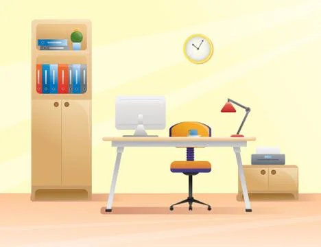 Workplace, office in flat style. Interior illustration Stock Illustration