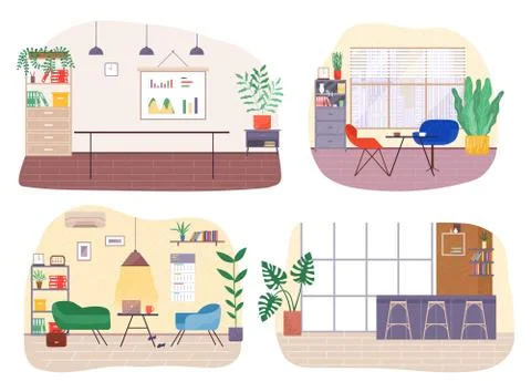 Workplace in office, interior design of workspace, place for working with Stock Illustration