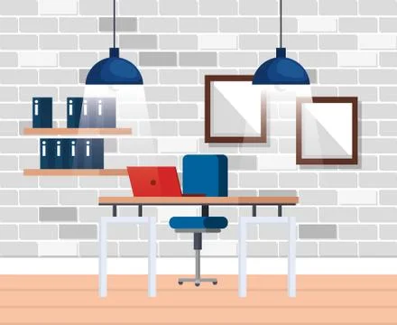 Workplace office scene icon Stock Illustration
