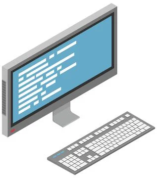 Workplace of office worker with code screen. Desktop with computer monitor and Stock Illustration