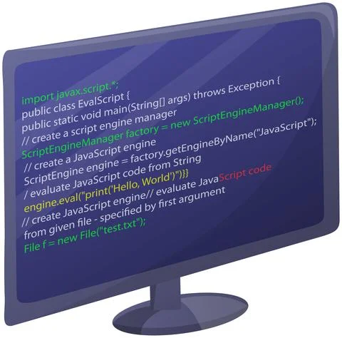 Workplace of office worker with code screen. Desktop with computer monitor Stock Illustration