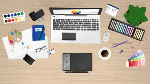 Workplace of office worker, designer Stock Illustration