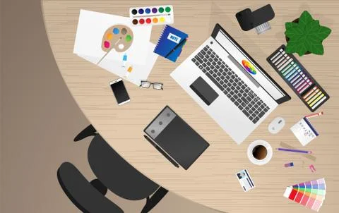 Workplace of office worker, designer Stock Illustration