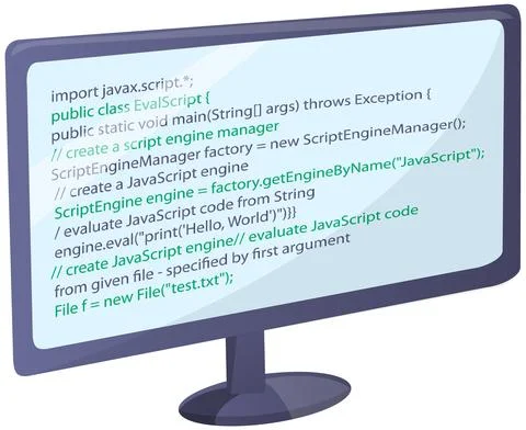Workplace of office worker programmer with code screen. Desktop with computer Stock Illustration